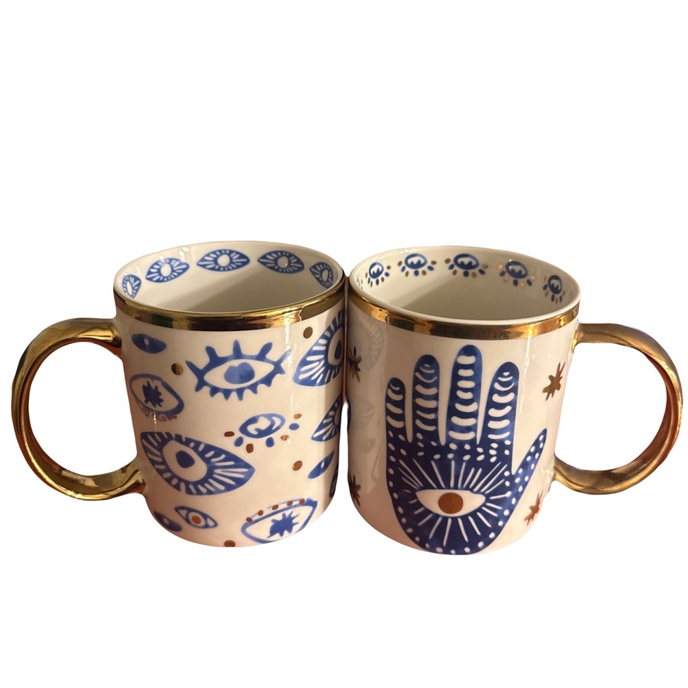 Gold and Blue Eye Design Mugs